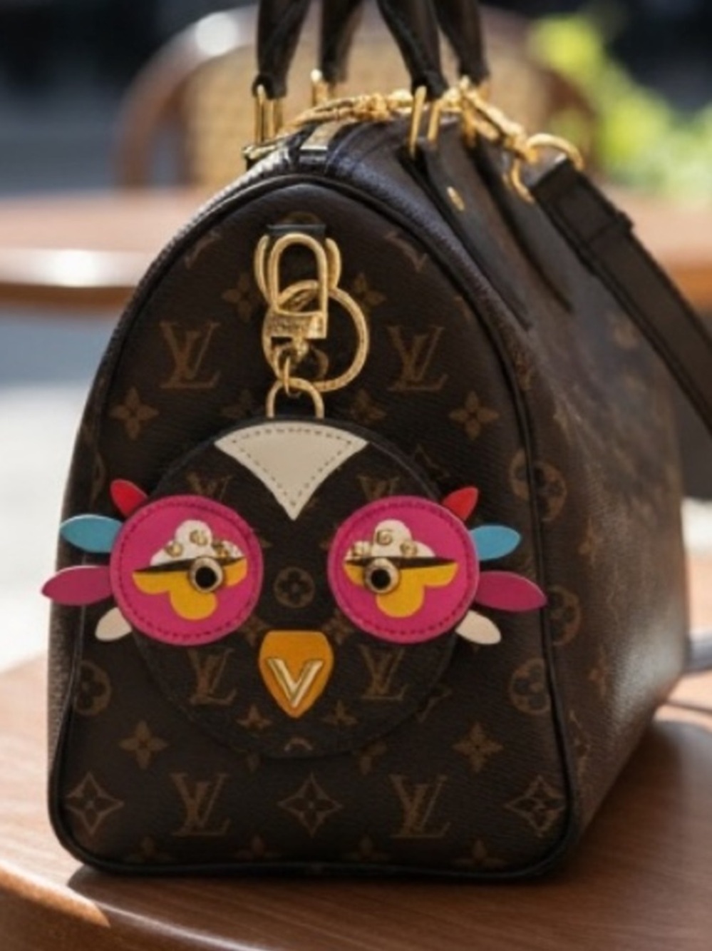 Monogram fashion inspired Owl pouch bag charm keychain
